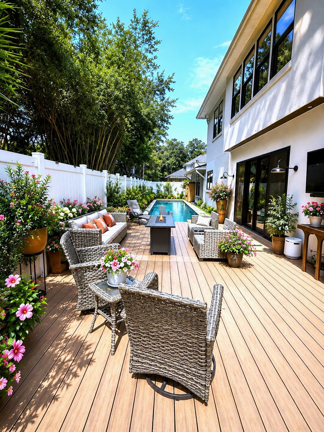 Back deck with fire table; pool digitally added as a concept